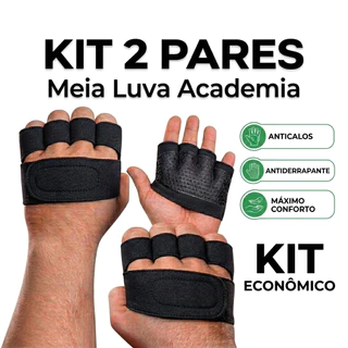 Kit 2 Pares Meia Luva Academia Anticalos | Luva Fitness Antiderrapante Musculação Crossfit Feminina Masculina Levantam