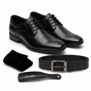 Combo Sapato Social Masculino Couro Com Cinto Meia e Calçadeira Sapato Rafarillo Confortável Elegante Moderno