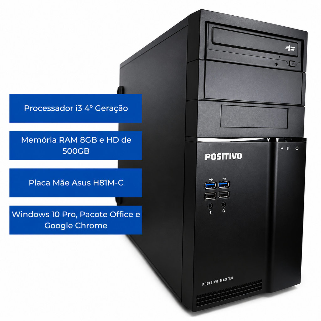 Desktop Positivo D820 Memória DDR3 8Gb HD 500Gb Intel Core I3-4340