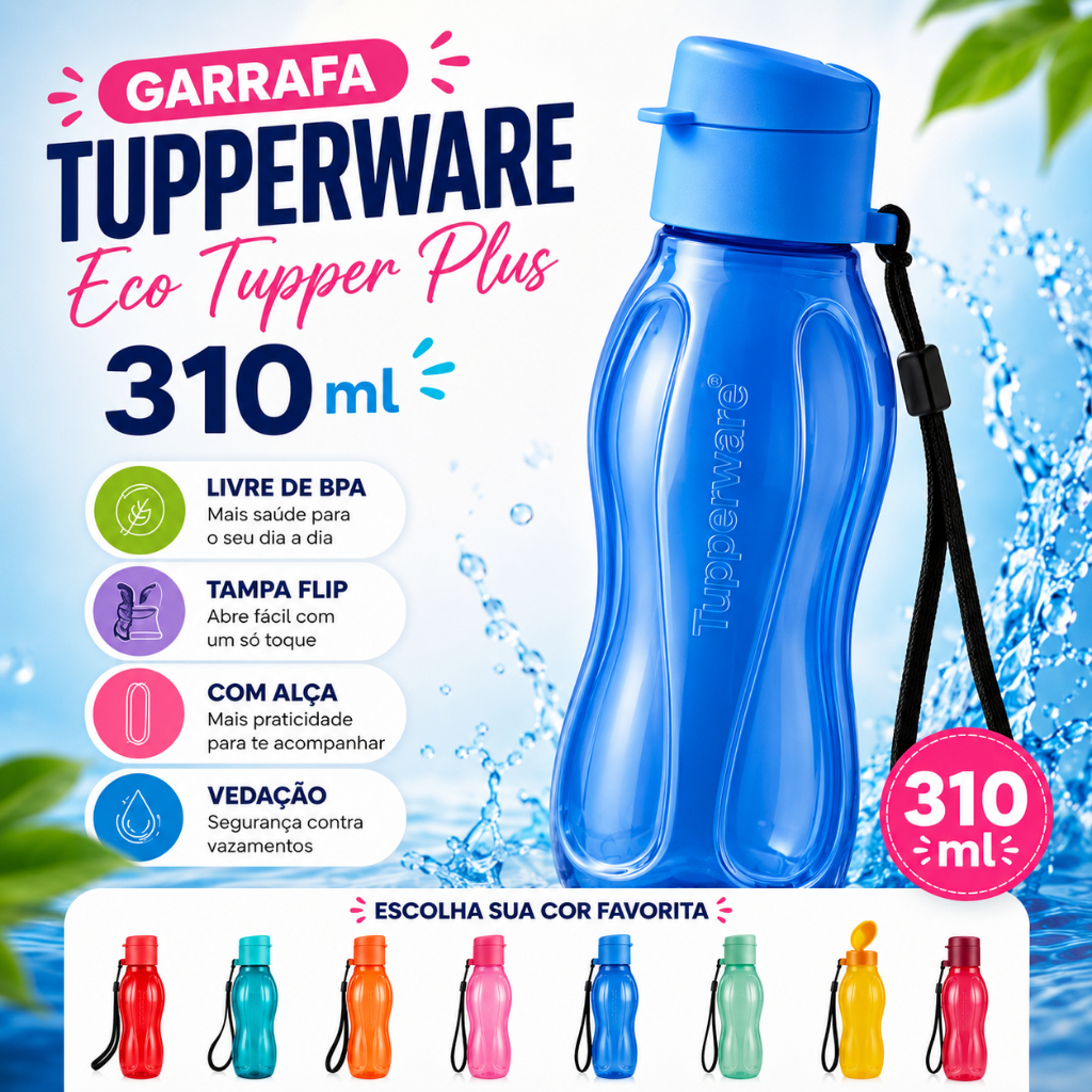 Garrafa de Agua Tupperware Original Eco Tupper Plus 310ml - Tampa