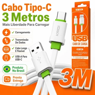 Cabo USB Para Tipo C KAIDI KD-330C 3m Carga Rápida Celular Tablet