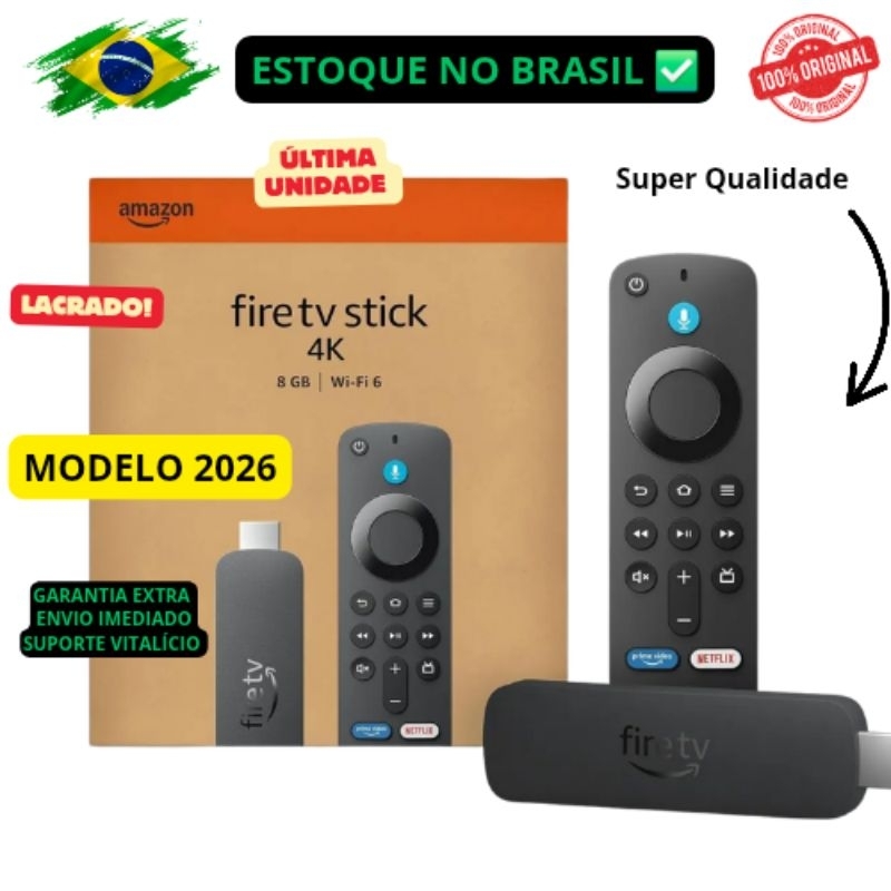 Amazon Fire TV Stick 4K WIFI 6 Memoria 8GB Com Comando de Voz