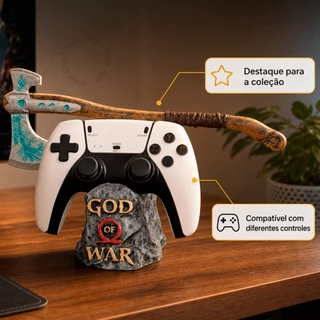 Suporte Para Controle PS5 PS4 Xbox Base Setup Decoração Gamer God Of War + Machado Leviathan