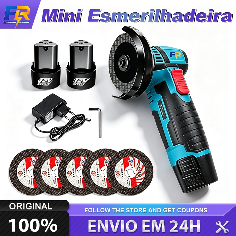 Mini Esmerilhadeira a Bateria 5 Disco Esmerilhadeira Lixadeira Orbital 2 bateria