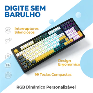 Teclado ABNT2 99 Teclas PBT RGB Silencioso Uso Diário Jogos Escritório Design Ergonômico Teclado Gamer Teclas PBT
