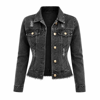 Jaqueta Jeans Feminina Manga Longa Denim Grafite Linha Premium