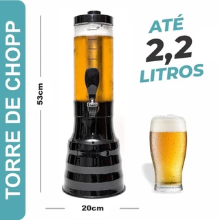Torre De Chopp Chopeira Beer 2.2 Litros Giratória Com 2 Tubo Gelante Copo Removível