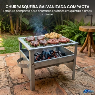Churrasqueira Galvanizada C/ Grelha Portátil Aço Anti Corte