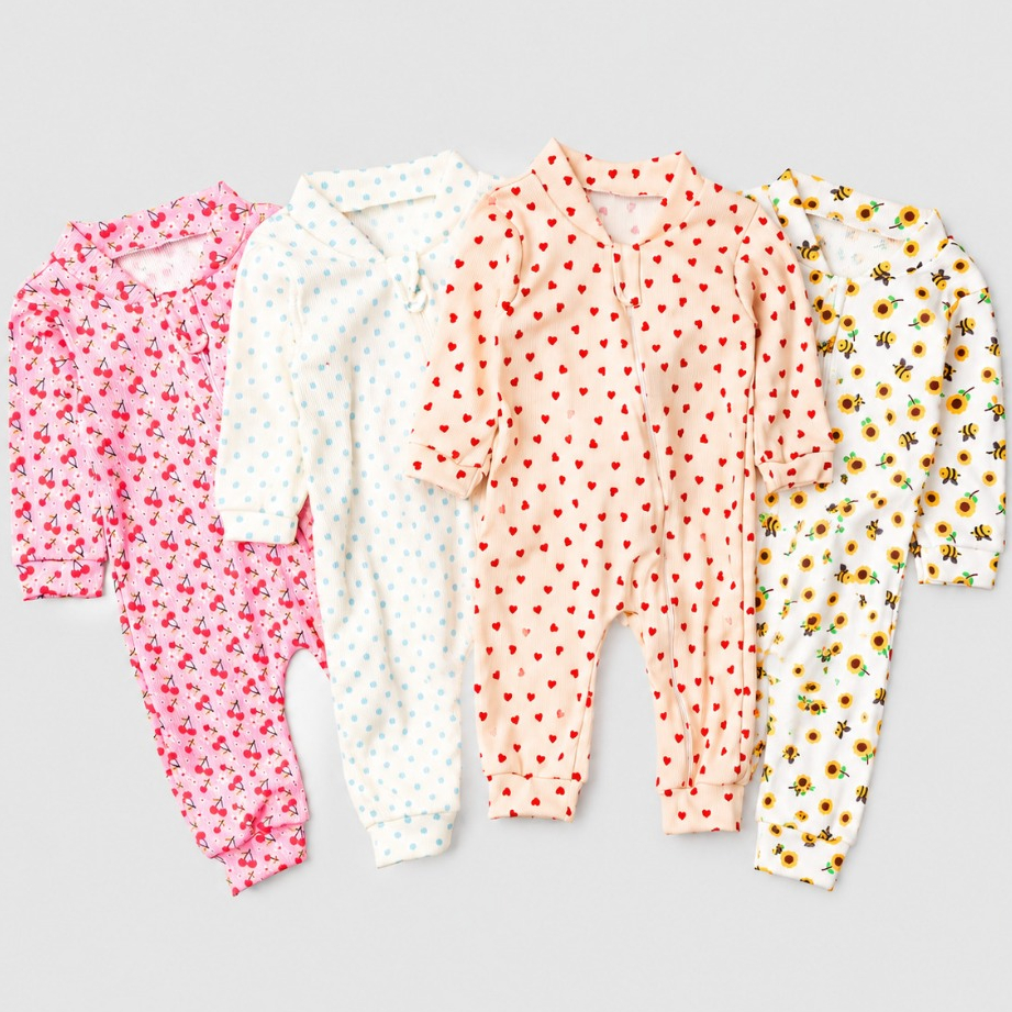 Kit 4 Macac&atilde;o Canelado Estampado Beb&ecirc; Z&iacute;per Menino E Menina