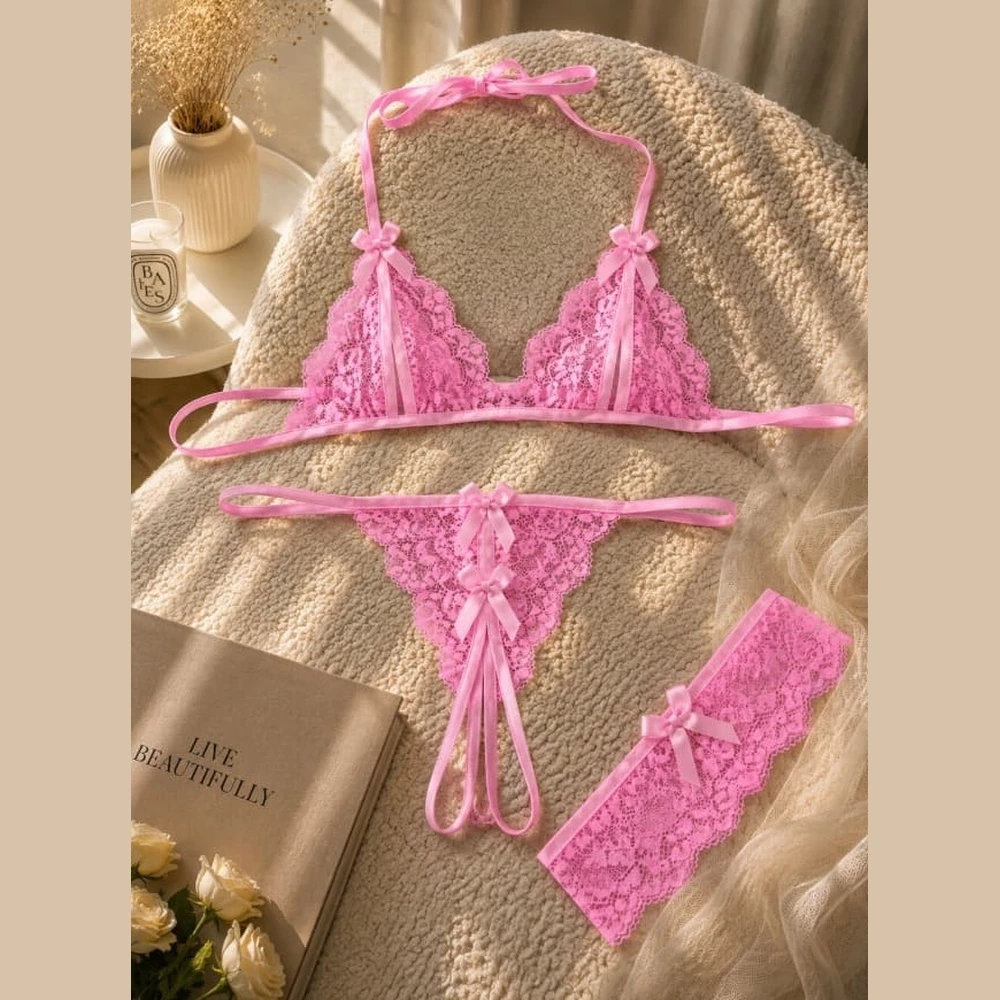 Lencería Sexy Conjunto Apressadinha de Encaje con Liga de Regalo