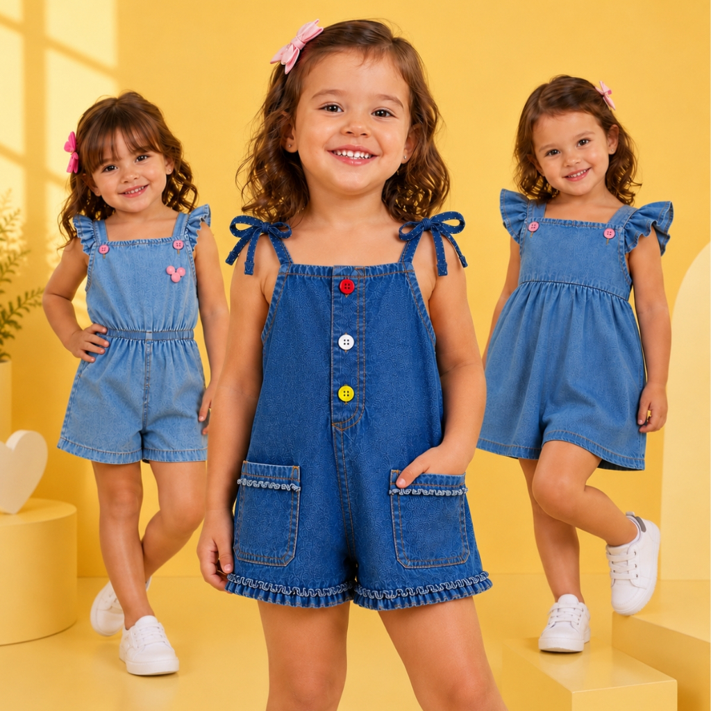 Macacão Jardineira Jeans (Tam. 2 ao 4)