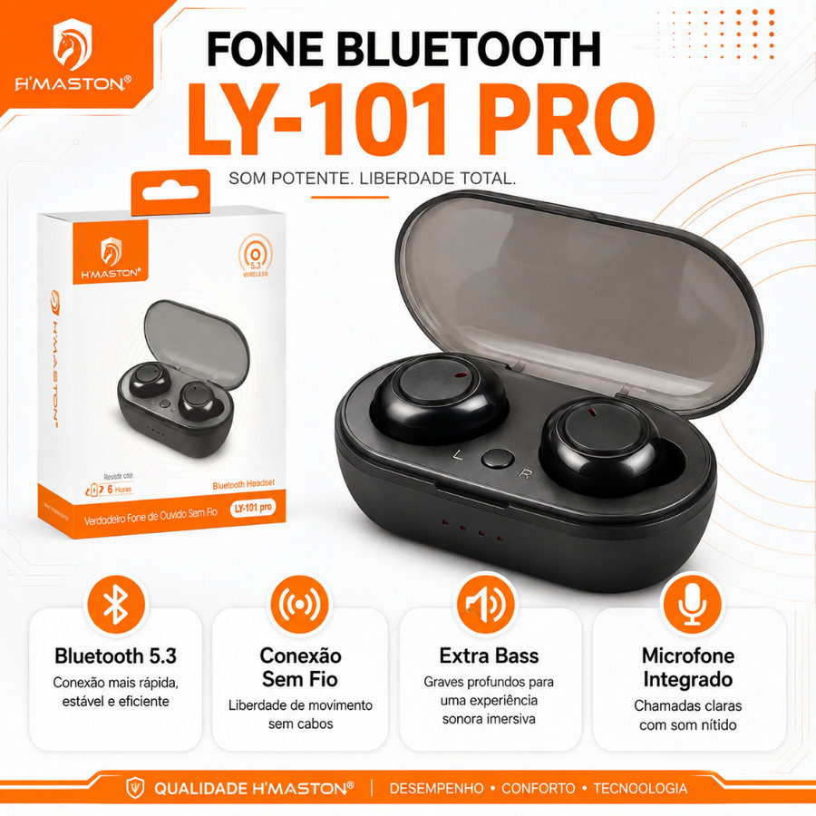 H'maston LY-101Pro Fone De Ouvido Bluetooth Sem Fio Fone Sem Fio Bluetooth Fone Bluetooth Sem Fio 5.3 Wireless In-ear
