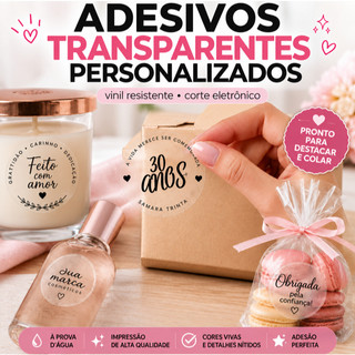 Adesivo transparente personalizado com sua logo | vinil à prova d’água | etiqueta adesiva