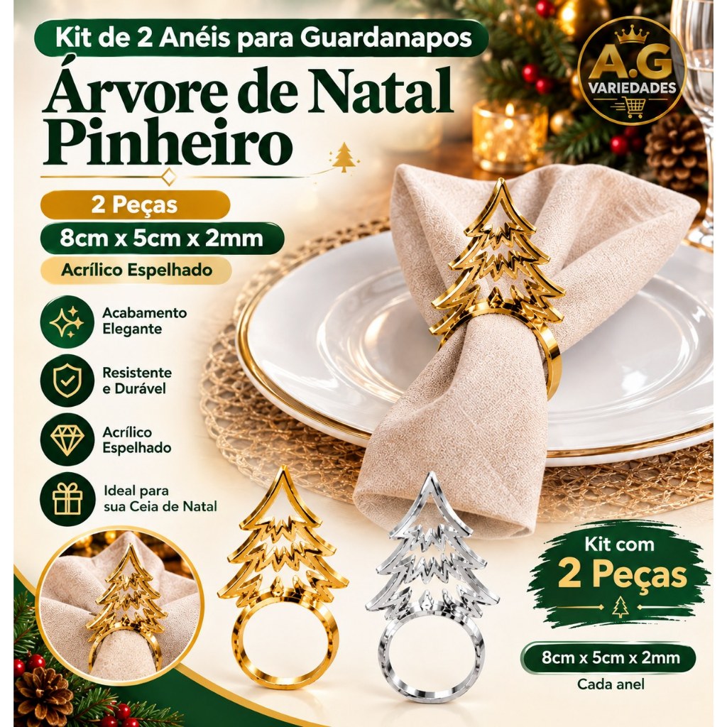 Kit Anéis para Guardanapos Árvore de Natal Espelhado | Porta Guardanapo ...