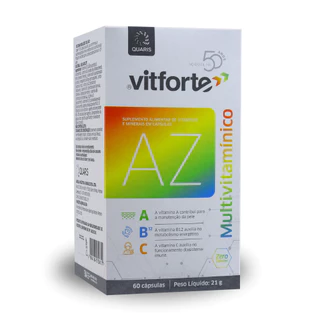 Vitforte A-Z Multivitamínico Completo Vitaminas e Minerais Quelatos Energia 60 Cápsulas 2 Meses de Uso Por Caixa