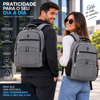 Mochila Unissex Grande Capacidade para Faculdade com Compartimentos Reforçada para Notebook Trabalho