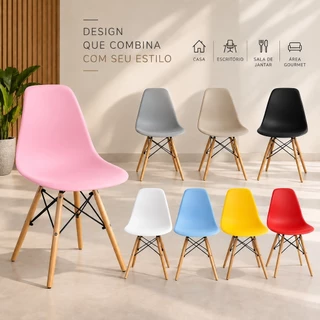Cadeira Eiffel DKR 1, 2 e 3 Escritorio Escrivaninha Casa Pés de Madeira Várias Cores