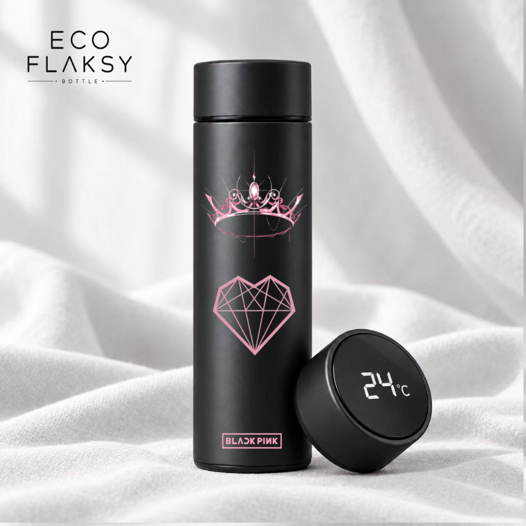 Garrafa Térmica de Água 500ml Black Pink Kpop Inox com Medidor de