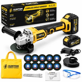 Esmerilhadeira Angular Sem Fio 48V Brushless Portatil 100mm 10500RPM 2 Baterias 10 Discos de Corte