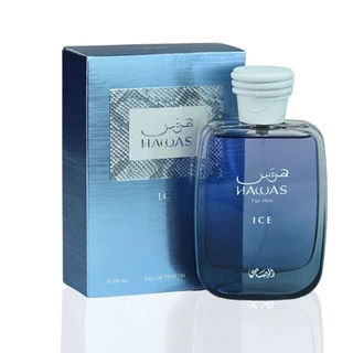 Perfume Rasasi Hawas Black/Hawas For Him Ice Masculino 100ml EDP Aroma Aquático Amadeirado Alta Fixação Longa Duração