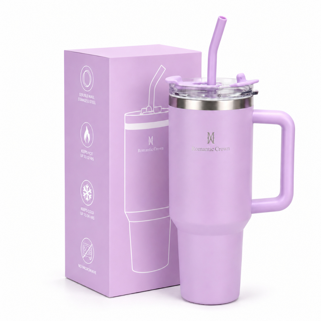 Foto de ROMANTIC CROWN Copo Térmico Inox Portátil 1200ml/600ml com Tampa e Canudo Garrafa Térmica Inoxidável, categoria Geral, oferta na Promotina