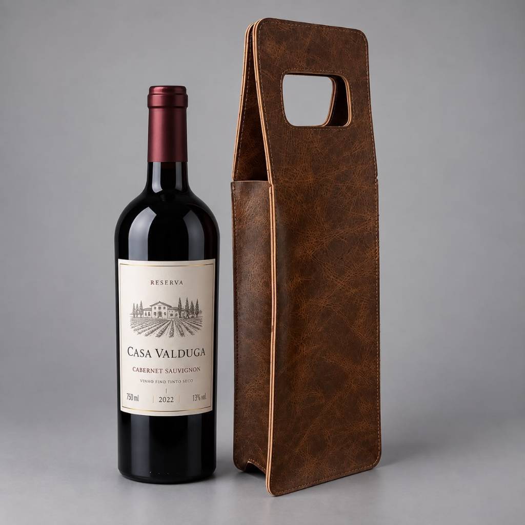 Porta Garrafa de Vinho em Couro Sintético, Bolsa para Vinhos, whisky, Vodkas e Garrafas