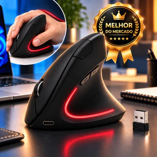 Mouse Vertical Ergonômico Destro Sem Fio Bluetooth USB 2.4G