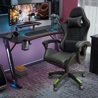 Cadeira Gamer Ergonômica Reclinável Giratória Ajustável Com Almofadas Escritório Presidente Confortável Para Home Office