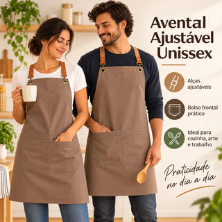 Avental Unissex Cozinha Profissional Dois Bolsos Frontal Ajustável