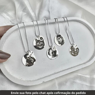 Colar Personalizado com Foto Gravação Feminino Masculino 45cm e 60 cm Acessórios no banho Prata 925 Presente Natal