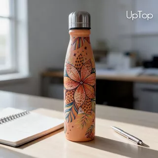 Garrafa Térmica Inox UpTop Squeeze Estampada Tropical com Tampa Rosqueável para Água Academia Trabalho e Viagem