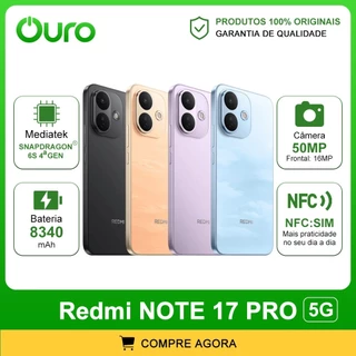 Xiaomi Redmi Note 17 PRO 5G, Bateria 8340mAh, Versão Global, Snapdragon® 6s de 4ª gen, 128-512GB + 6-8GB RAM