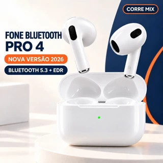 Fone de Ouvido PRO 4 Bluetooth 5.3 TWS Sem Fio Hi-Fi Semi In Ear com Microfone Touch para Android iOS e PC