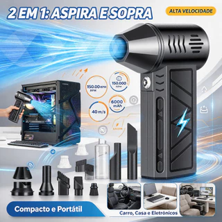 Aspirador e Soplador 2 em 1 Portátil USB Recarregável 3 Velocidades, Limpador Multiuso para Carro e Computador