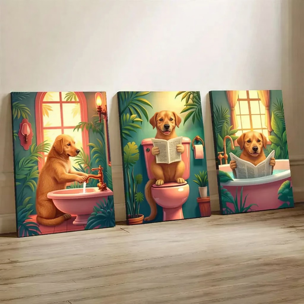 Kit 3 Quadros Decorativo Cachorro no Banheiro – Decoração Engraçada e Diferente | Shopee Brasil