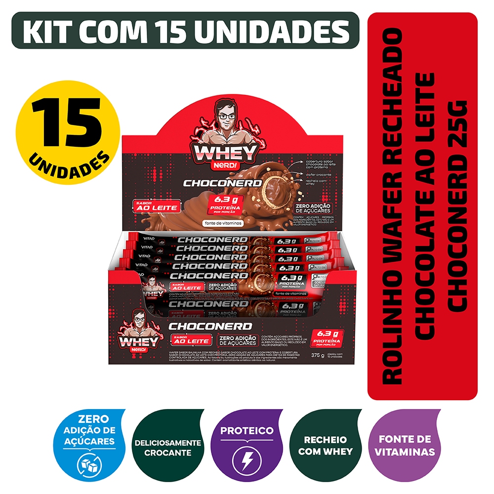 Rolinho Wafer Recheado Chocolate Ao Leite Proteico Choconerd 25g