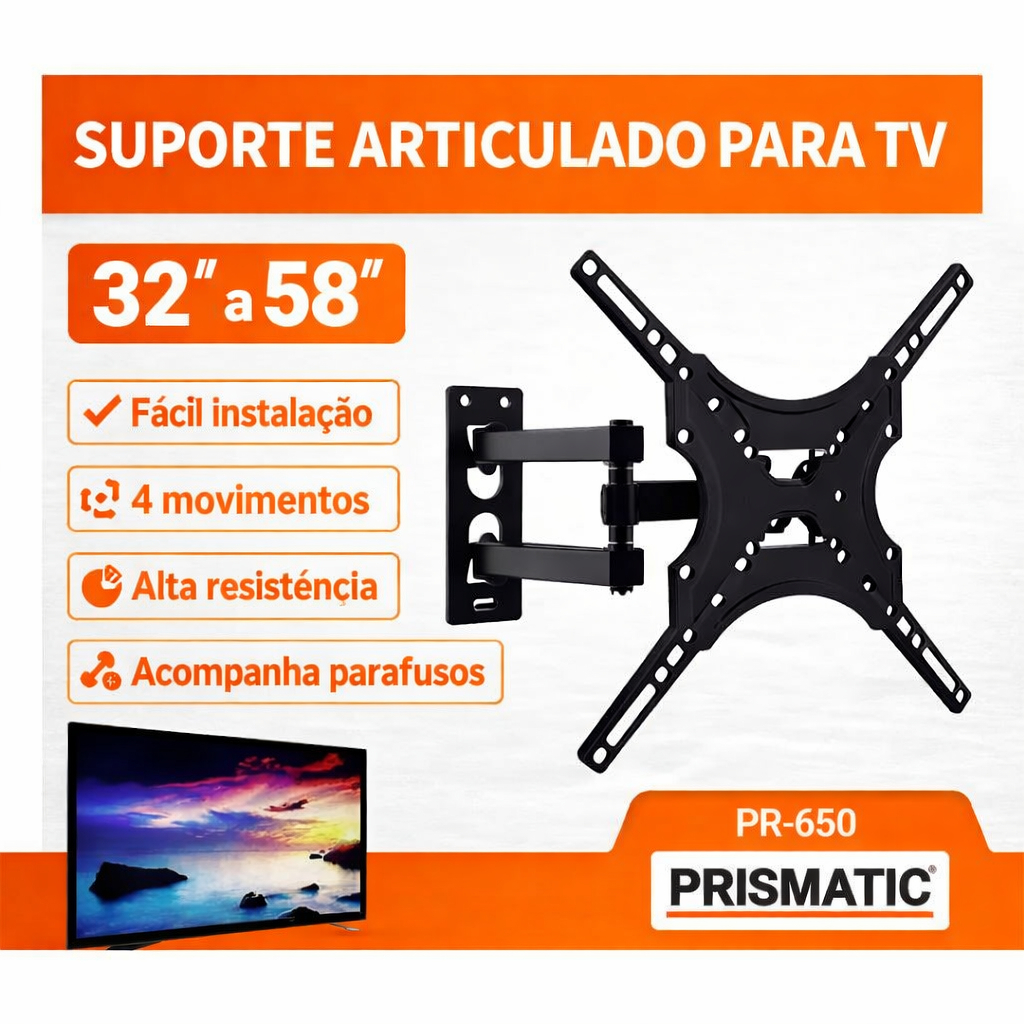 Suporte Articulado para TV 32 a 58 Polegadas Universal Reforçado Fácil ...