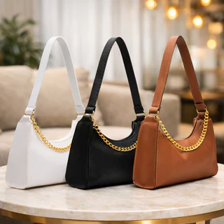 Kit 3 Bolsa Feminina Baguete Lisa de Mão Pequena Corrente de Ombro Balada Promoção Presente