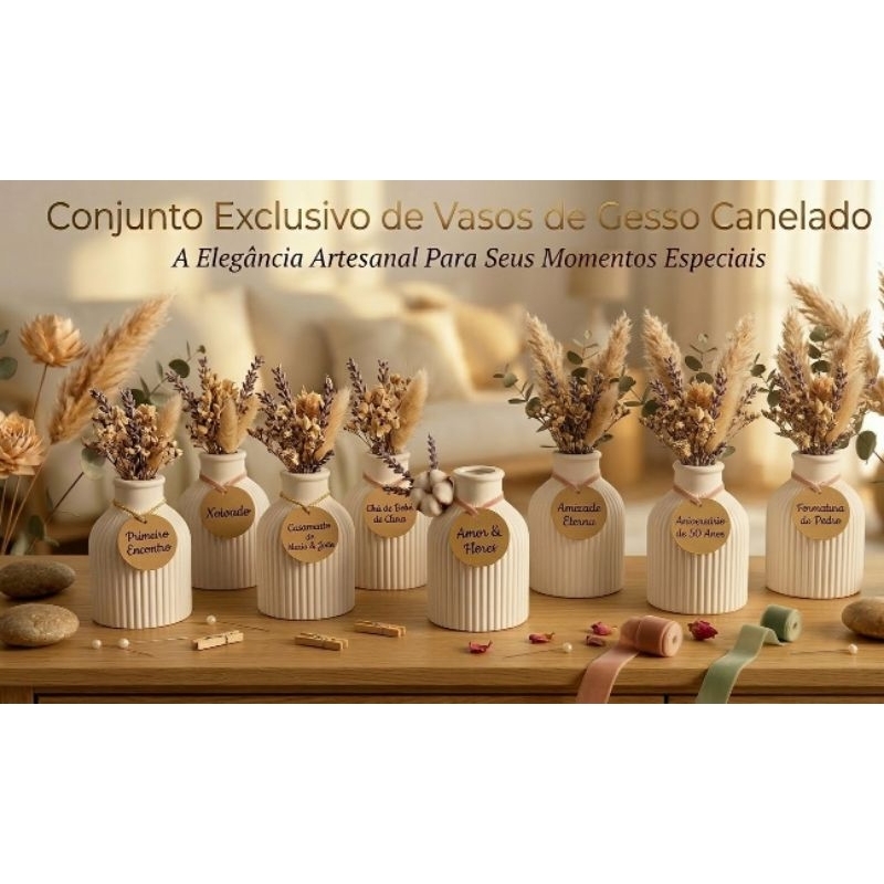 Kit 10 Mini Vasos Decorativos Gesso Canelado Centro de Mesa Lembrancinhas Luxo