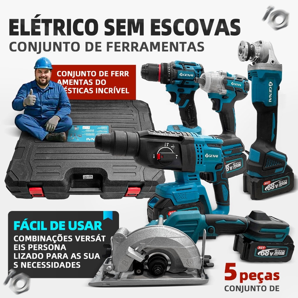 68V Conjunto de 5 pc Brushless Ferramentas Martelete