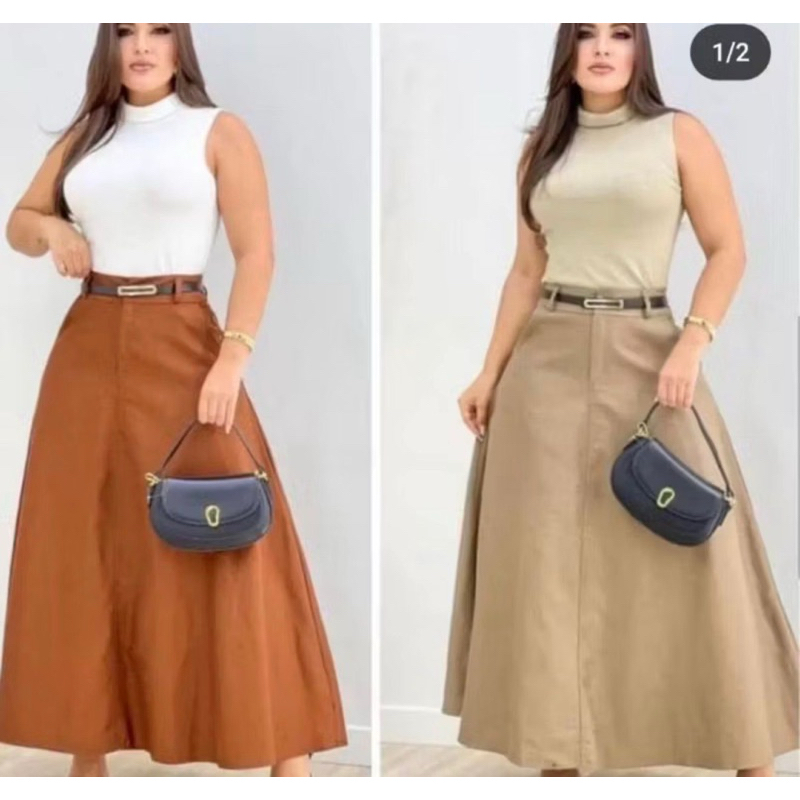 SAIA RODADA LONGA FEMININA ALFAIATARIA MODA EVANGÉLICA CASUAL BÁSICA INVERNO CINTURA ALTA