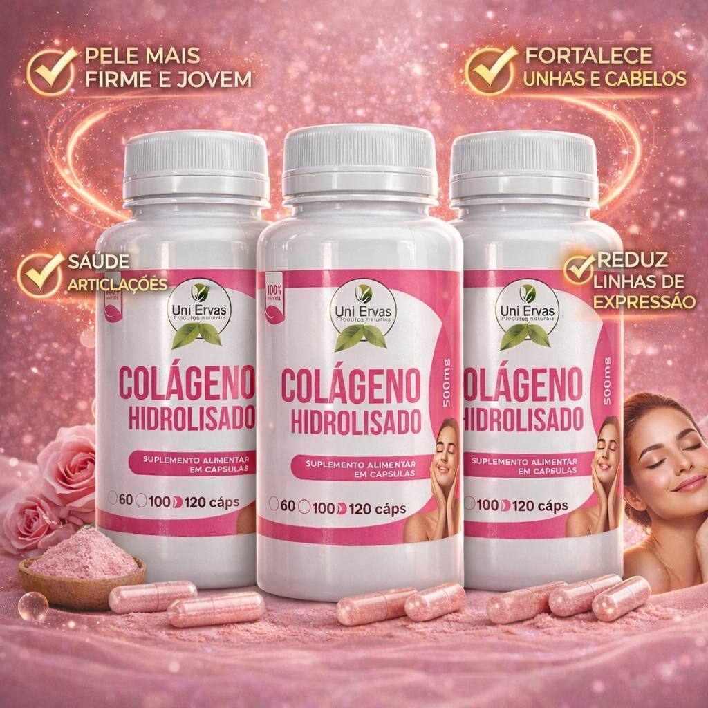 COLÁGENO HIDROLISADO 500mg – PELE, CABELO E UNHAS MAIS FORTES | 120 ...