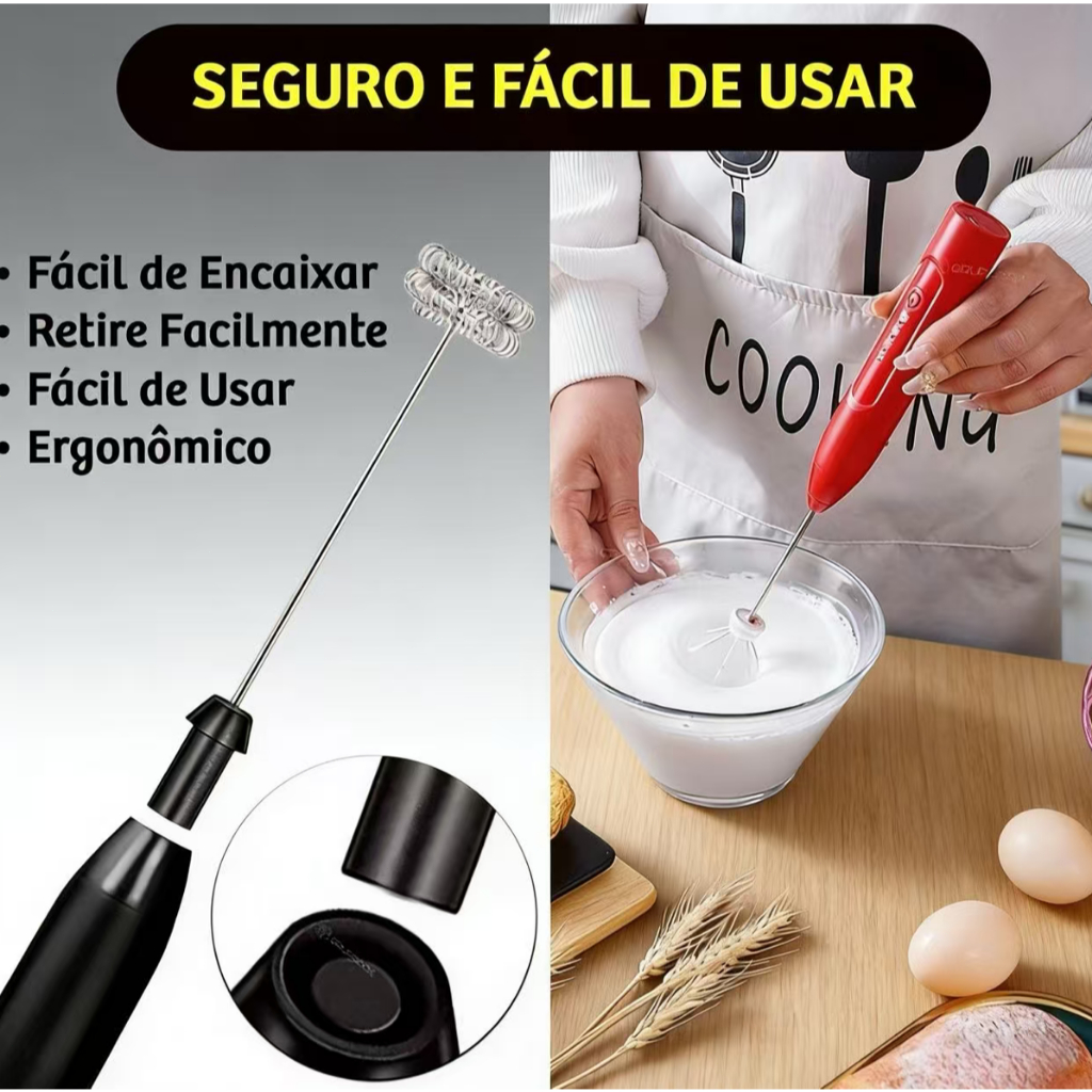 Mini Mixer Elétrico Portátil para Bebidas e Ovos – Recarregá