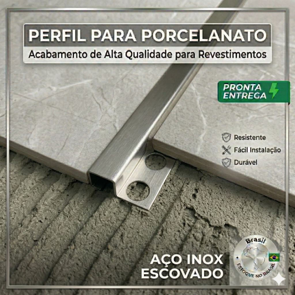 Perfil P Filete Aço Inox Escovado Transição Soleira 1,0 metro Modelo U ...