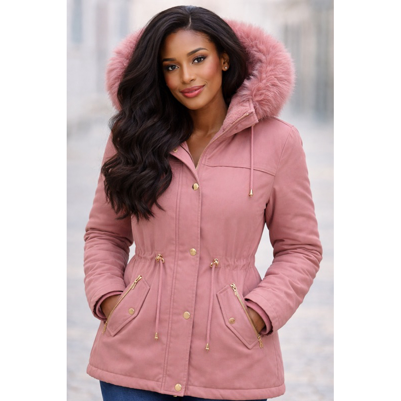 こたREVERSIBLE OPEN COLLAR ZIP PARKA Parka Forrada com Pelúcia Capuz Removível Linda | Shopee Brasil