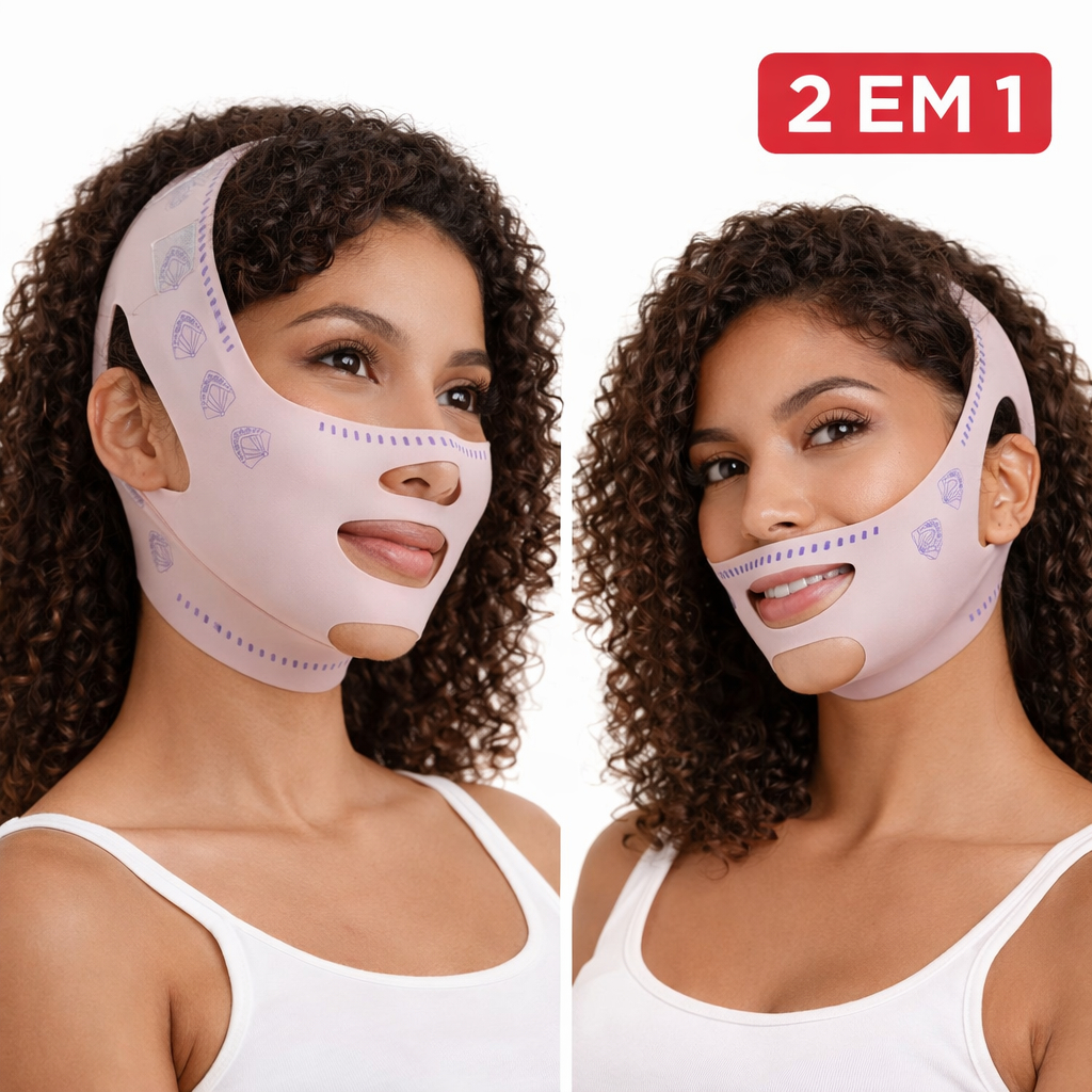 Máscara V-Line 2 em 1 | Cinta Facial Modeladora Lifting | Papada