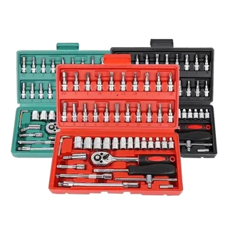Maleta de Ferramentas Kit 46 Peças Chave Catraca Jogo Completo Portatil Multi Função Tarefa Reparos