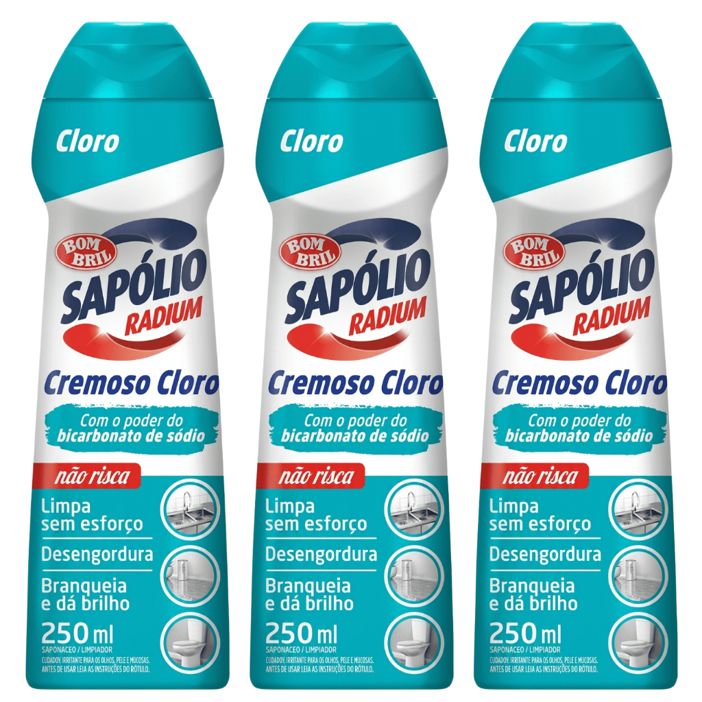 Kit 3 Sapólio Cremoso Radium Com Cloro 250ml Multiuso Bom Bril Limpeza | Shopee Brasil