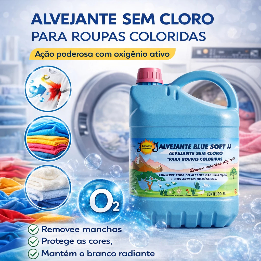 Alvejante Sem Cloro JJ 5 Litros Tira Manchas Potente Para Roupas ...