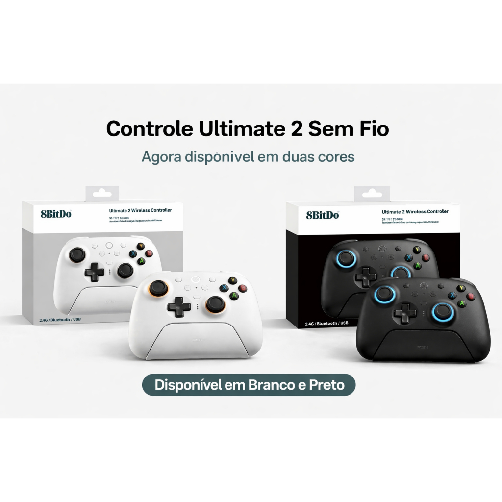 Controle 8BitDo Ultimate 2 Sem Fio 2.4G 1000Hz Dock RGB Hall Effect PC ...